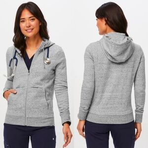 FIGS Grey Cotton Blend On Shift Full Zip Hoodie